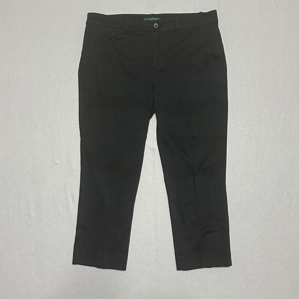 Lauren Ralph Lauren‎ Womens Black Cropped Chino Pants Stretch Cotton Trousers